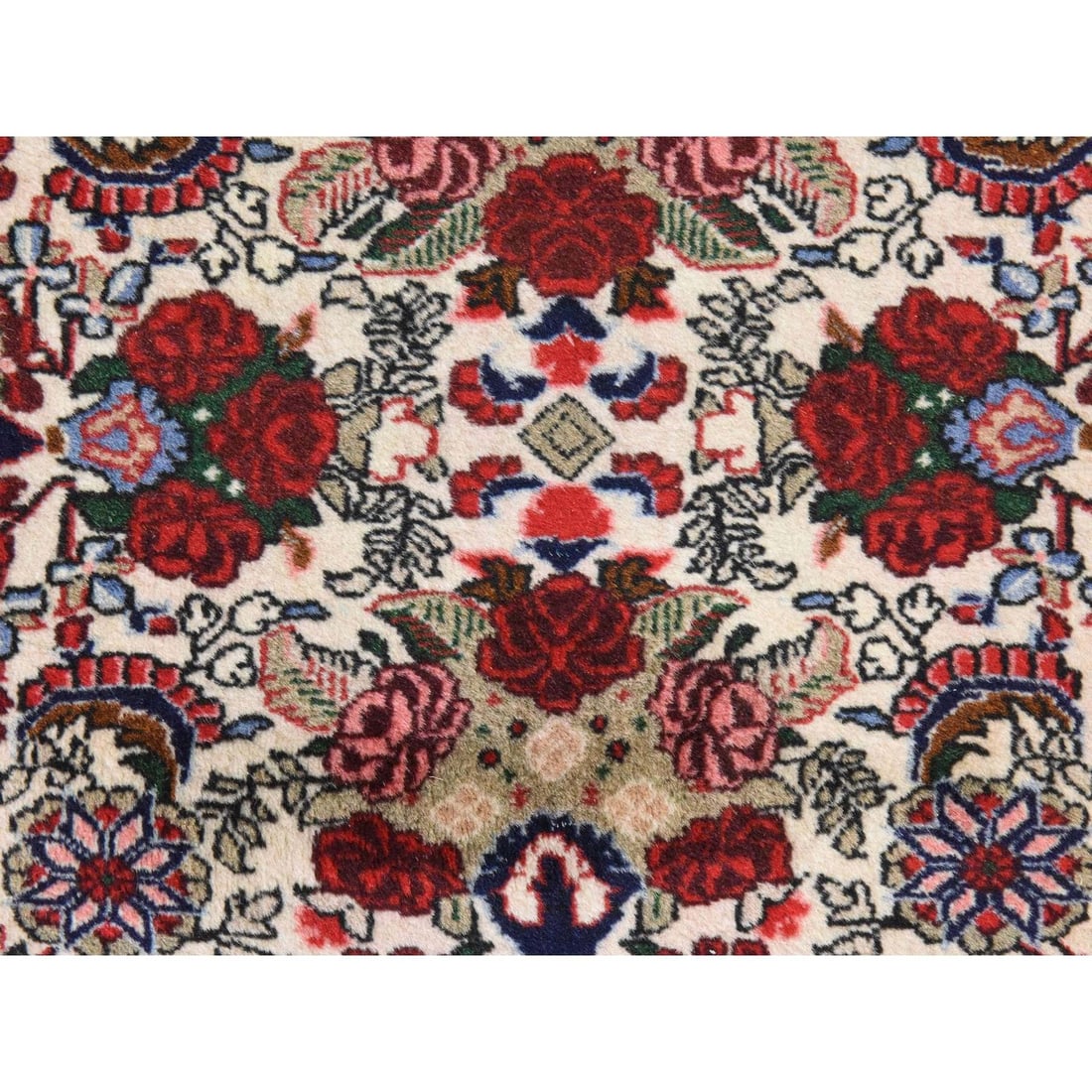 Runner 3'4"x9'4" Ivory Vintage Zoroastrian Flower Design Wool Hand Knotted - 4