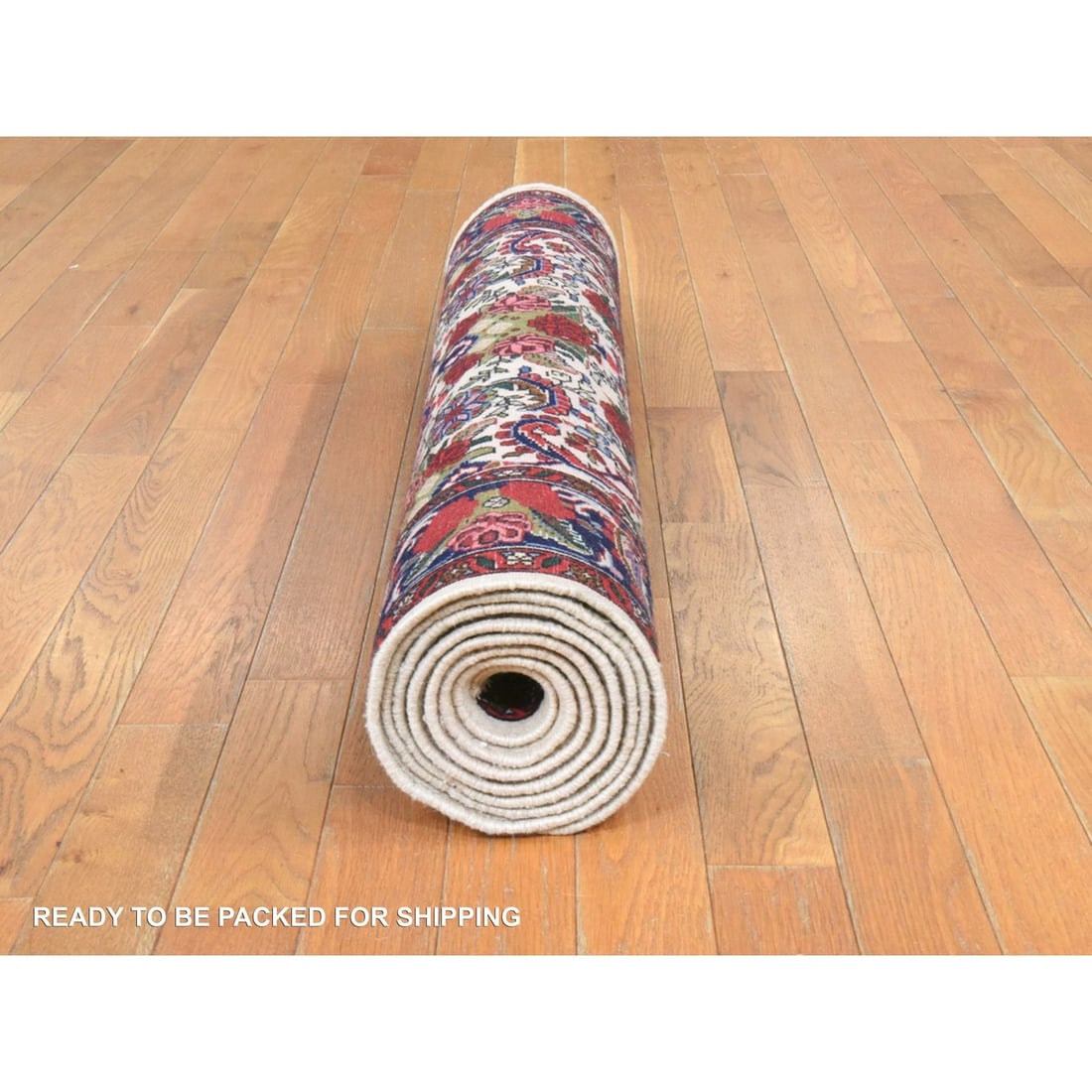 Runner 3'4"x9'4" Ivory Vintage Zoroastrian Flower Design Wool Hand Knotted - 8