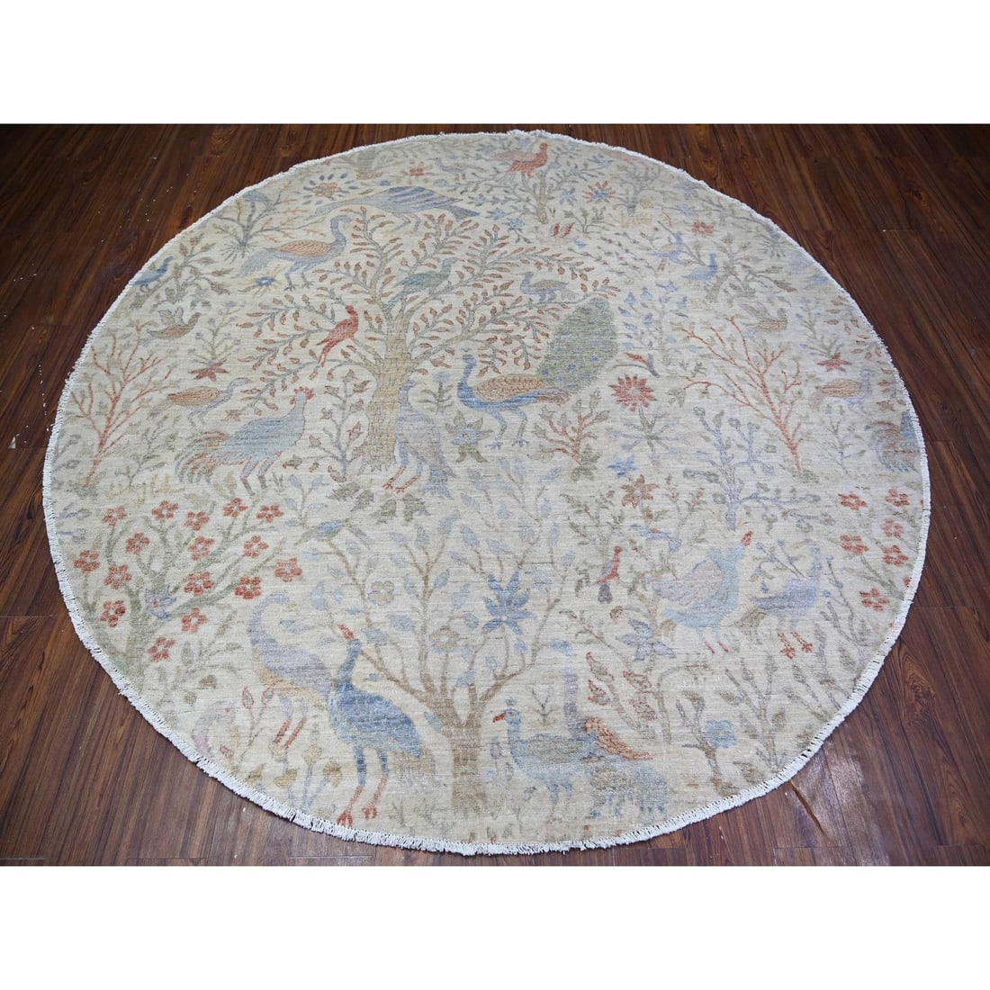 Rug 8'x8' Lexicon Ivory Afghan Peshawar Organic Wool Hand Knotted Round - 2