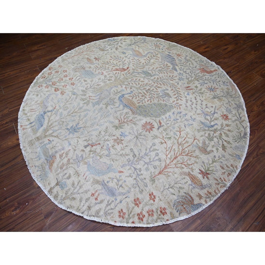 Rug 8'x8' Lexicon Ivory Afghan Peshawar Organic Wool Hand Knotted Round - 3
