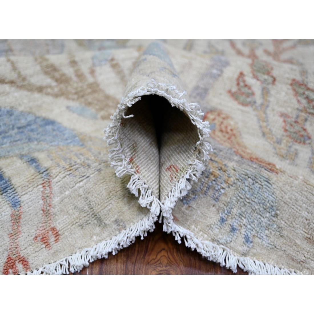 Rug 8'x8' Lexicon Ivory Afghan Peshawar Organic Wool Hand Knotted Round - 5