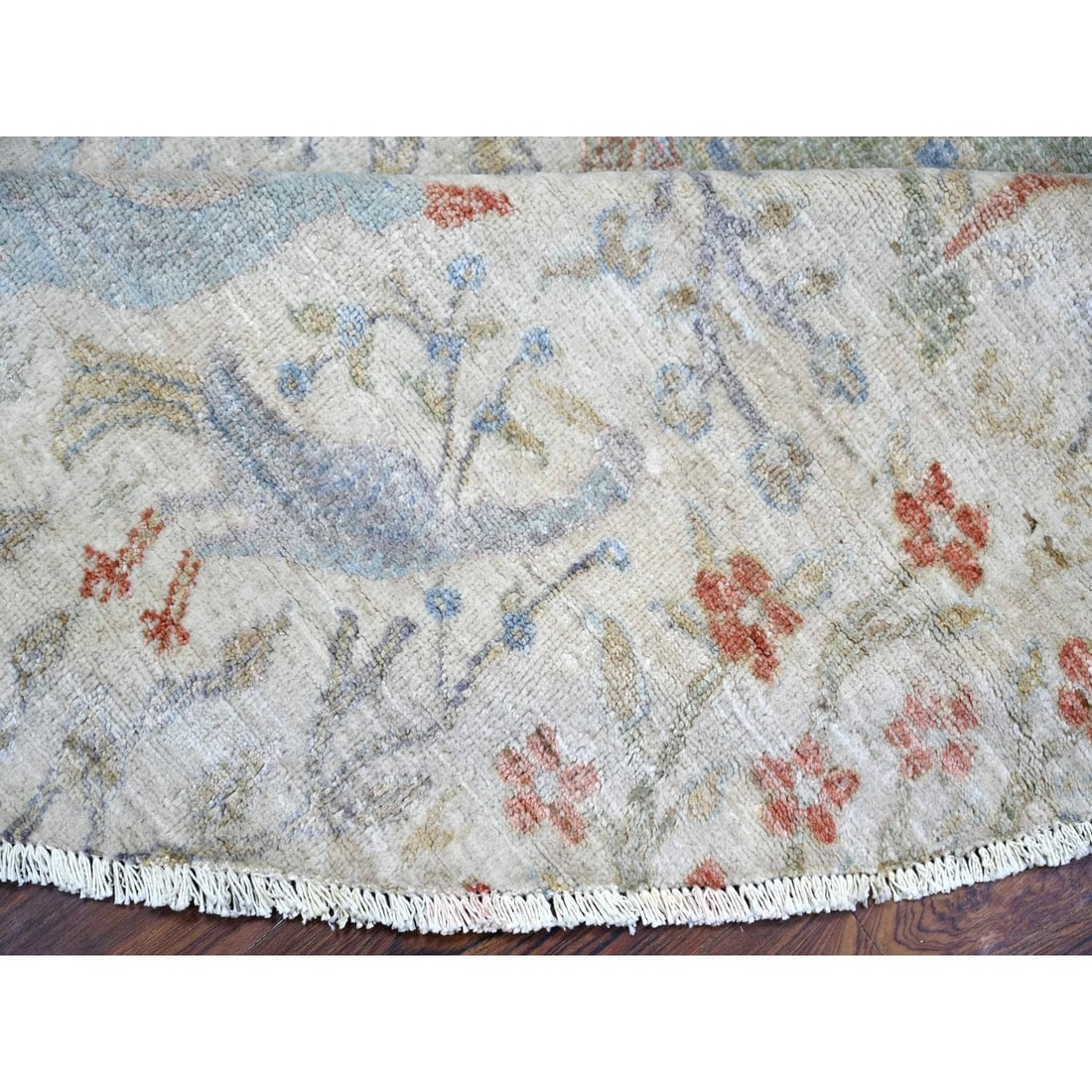 Rug 8'x8' Lexicon Ivory Afghan Peshawar Organic Wool Hand Knotted Round - 6