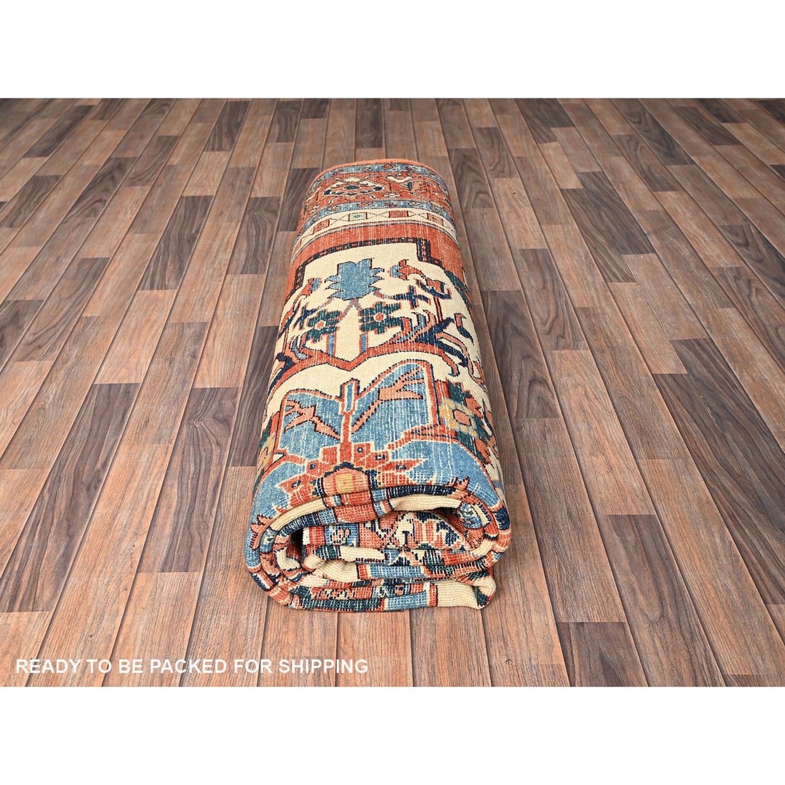 Rug 8'3"x9'10" Orange Peshawar with Serapi Heriz Design Wool Hand Knotted - 10