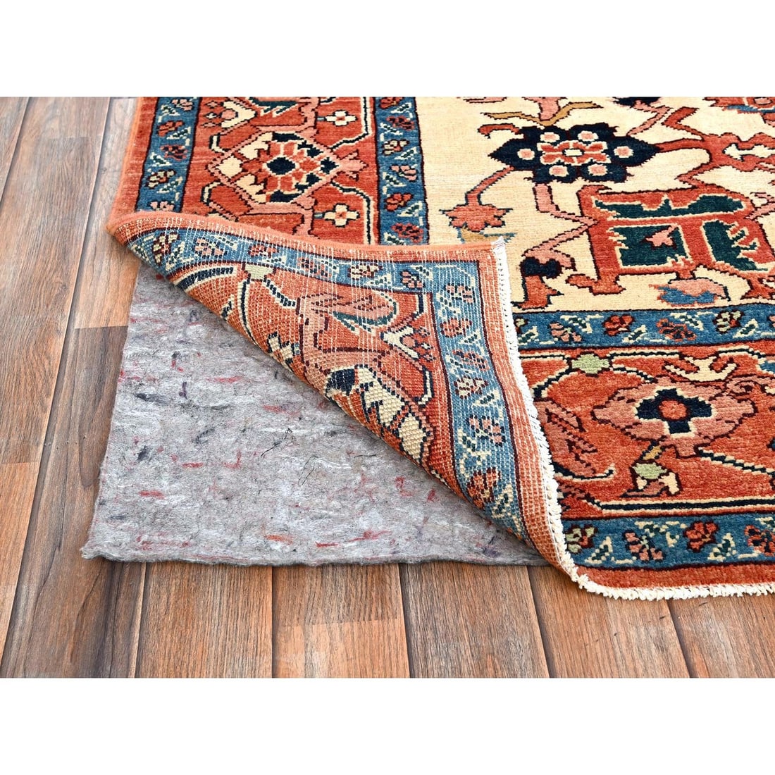 Rug 8'3"x9'10" Orange Peshawar with Serapi Heriz Design Wool Hand Knotted - 5