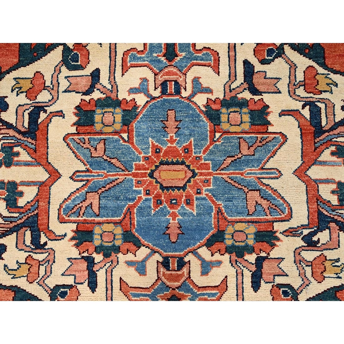 Rug 8'3"x9'10" Orange Peshawar with Serapi Heriz Design Wool Hand Knotted - 9