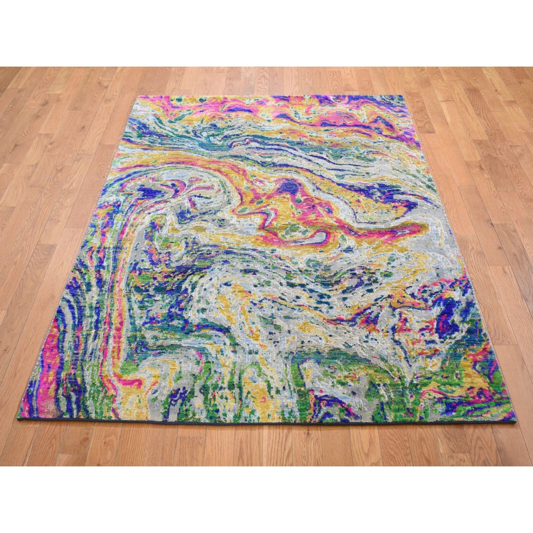 Rug 4'9"x6'7" THE LAVA Sari Silk With Textured Wool Hand Knotted - 2