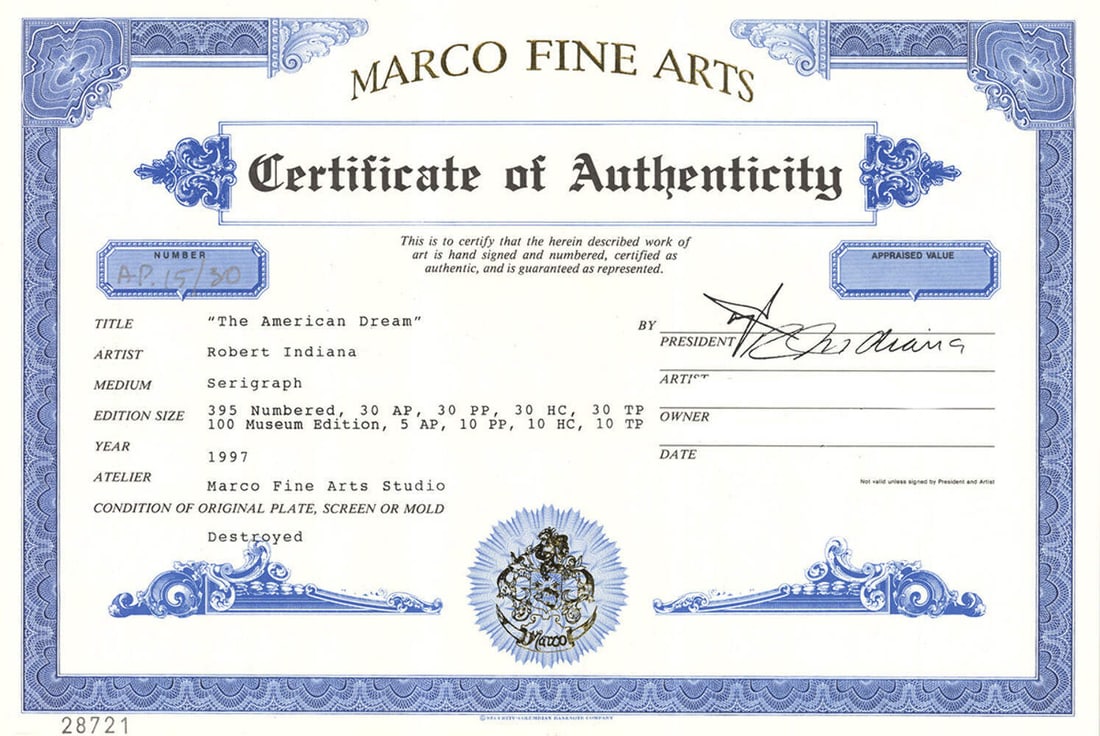 Yello ROBERT INDIANA The Wall 22" x 17" Serigraph 1997 Pop Art Black Blue Red - 2