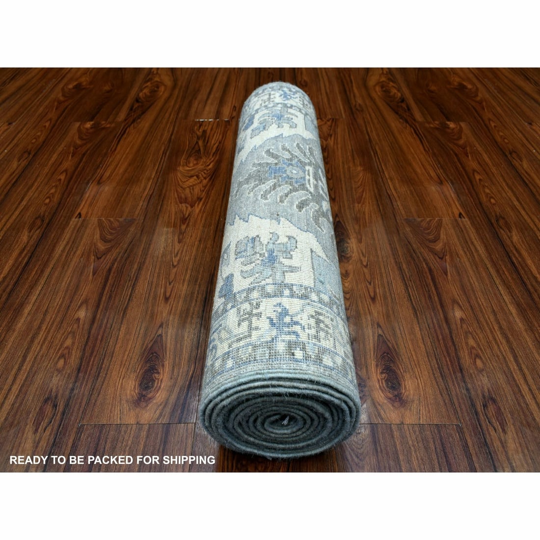 Rug 2'5"x11'7" Hand Knotted Gray Afghan Peshawar Wool Runner - 4