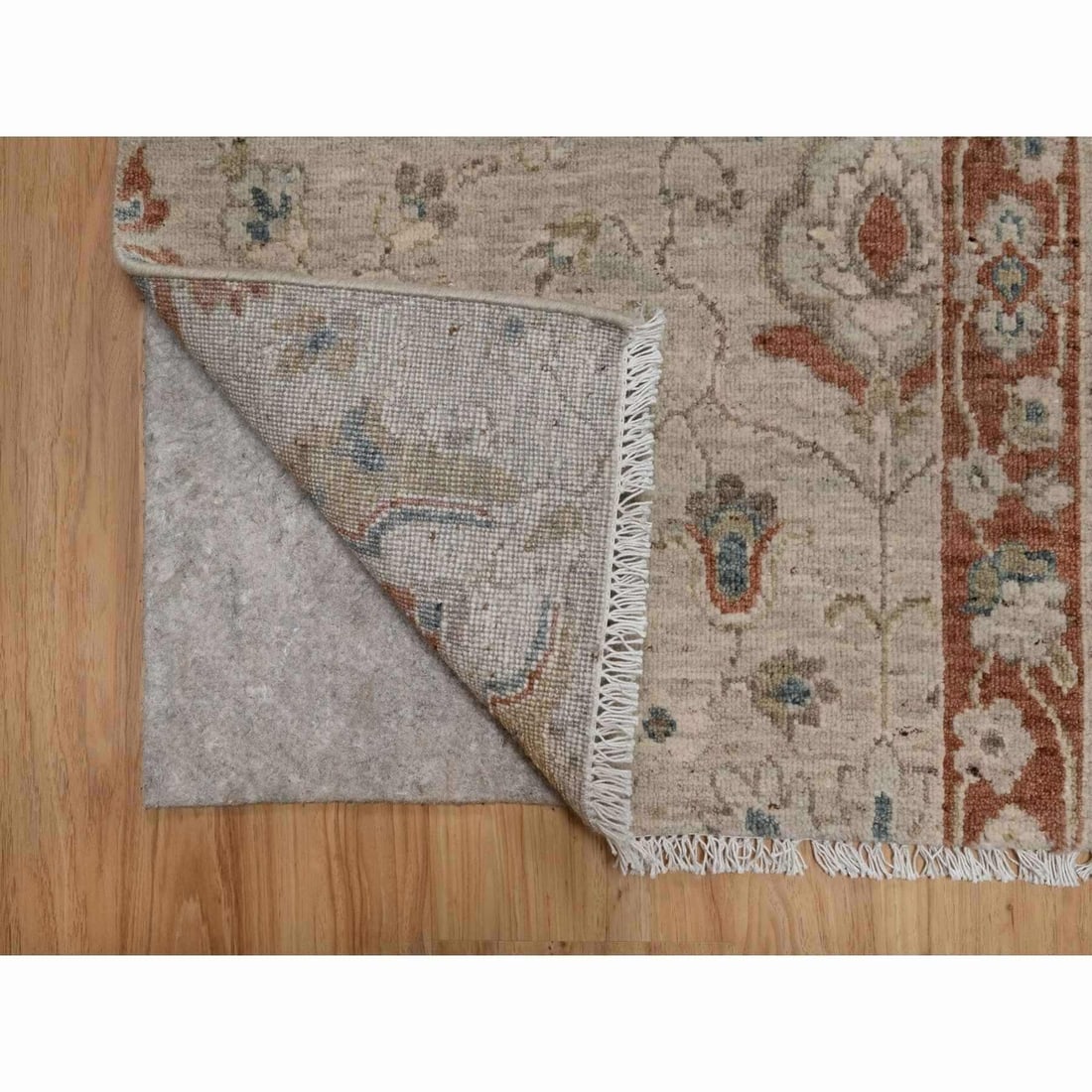 Rug 2'2"x3'1" Beige Broken Pattern Oushak Design Hand Knotted Wool Sample - 3