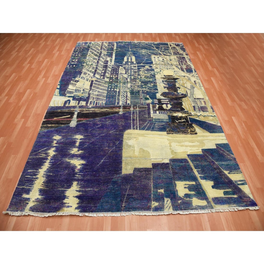 Rug 8'8"x12'1" Blue The Empire State Building Silk & Wool Hand Oriental - 2