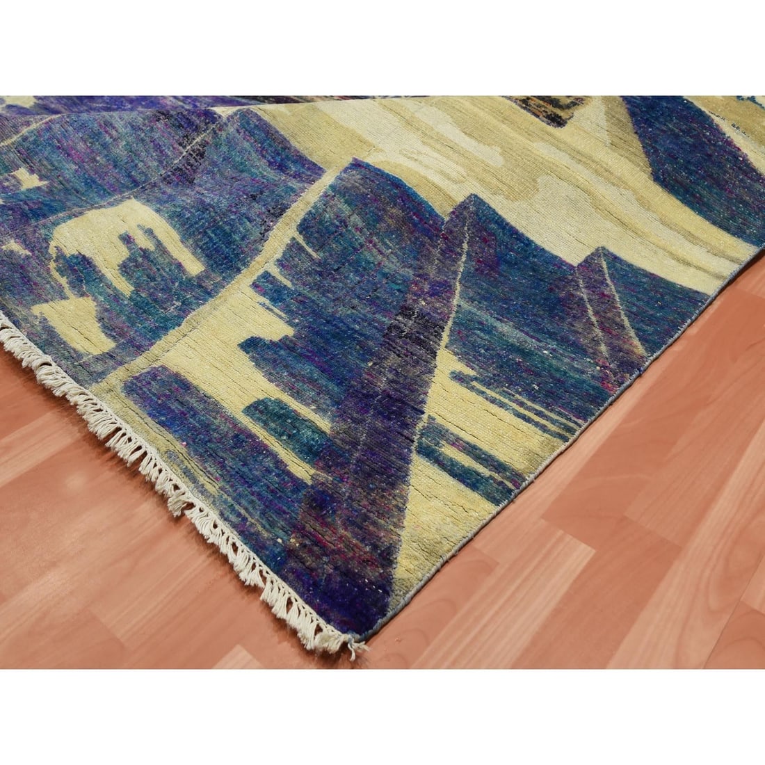 Rug 8'8"x12'1" Blue The Empire State Building Silk & Wool Hand Oriental - 6
