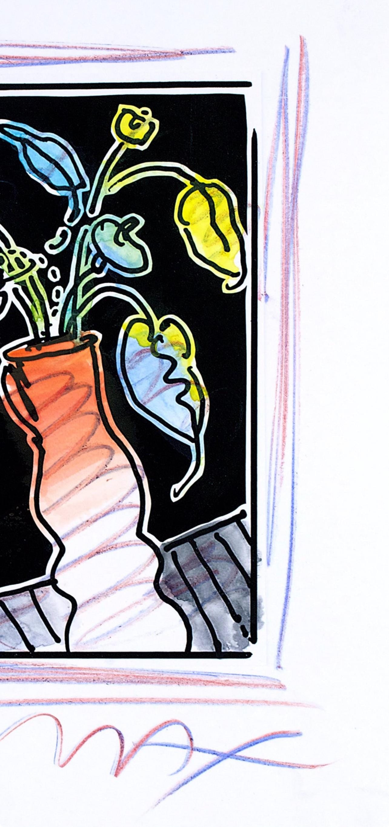 Official Edition Mixed Media - Peter Max - Vase of Flowers I - Black and White Series - Hand Signed - 4