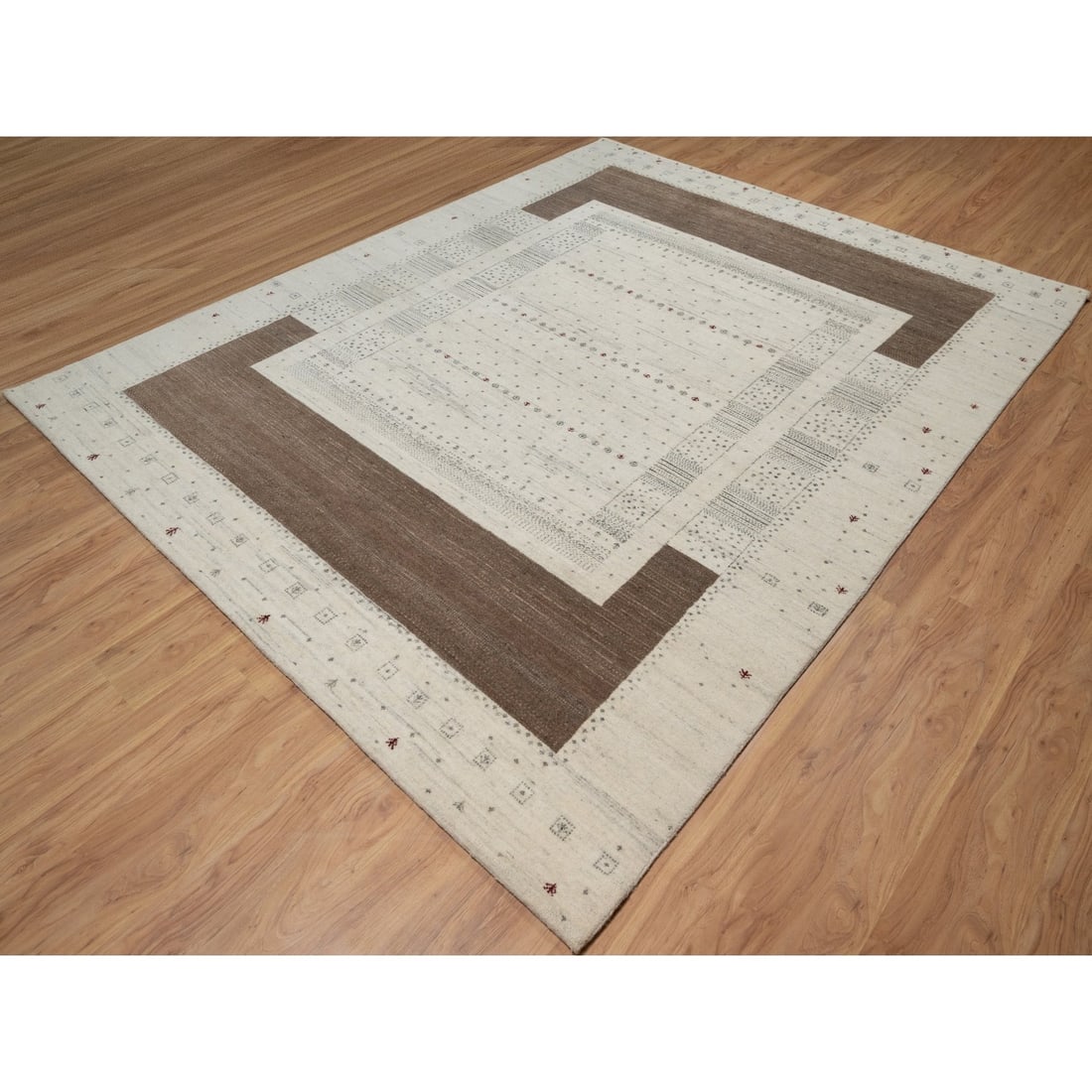 Rug 7'9"x9'8" Ivory Soft & Pure Wool Lori Buft Modern Design Hand Knotted - 3