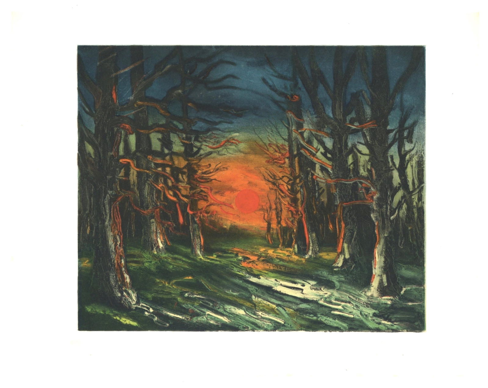 Lithograph - Maurice de Vlaminck - Coucher de soleil Fort de Senonches - Vlaminck - Signed - 5