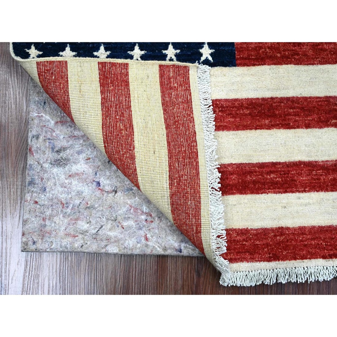 Rug 2'6"x4' Red American Flag Hand Knotted All Wool Peshawar Wall Hanging - 2