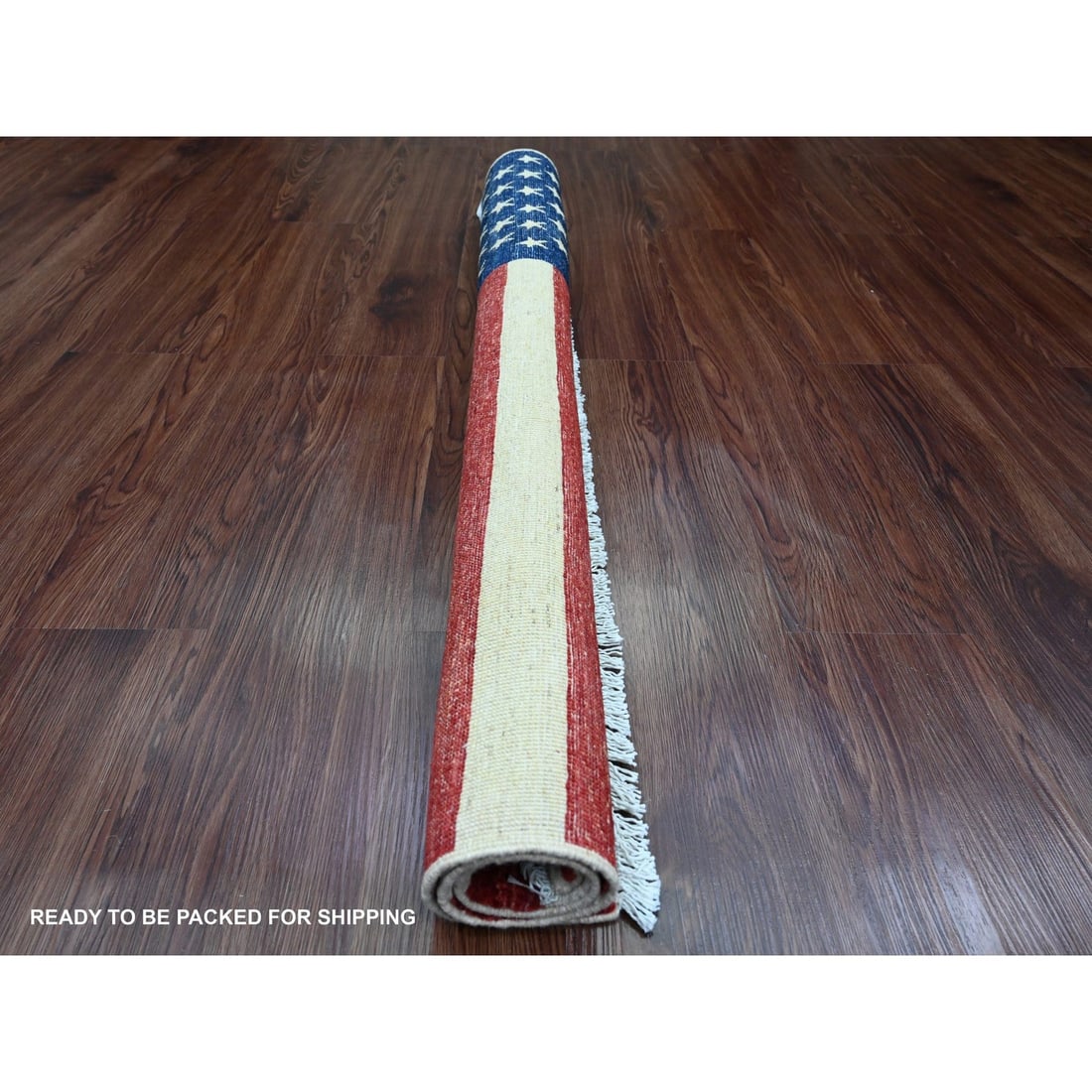 Rug 2'6"x4' Red American Flag Hand Knotted All Wool Peshawar Wall Hanging - 4