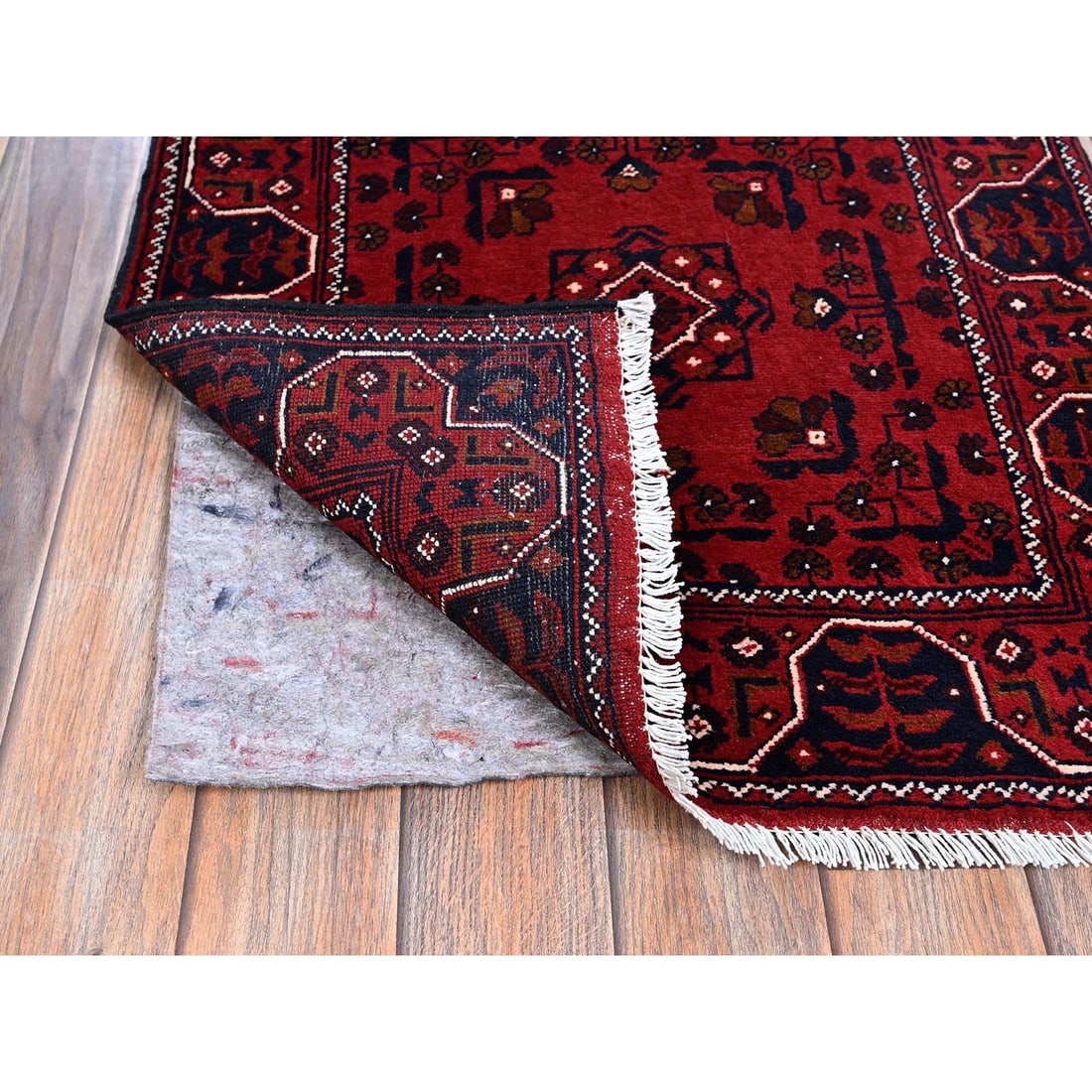 Rug 2'2"x5'4" Red Afghan Khamyab Tribal Design All Wool Hand Knotted Runner - 3