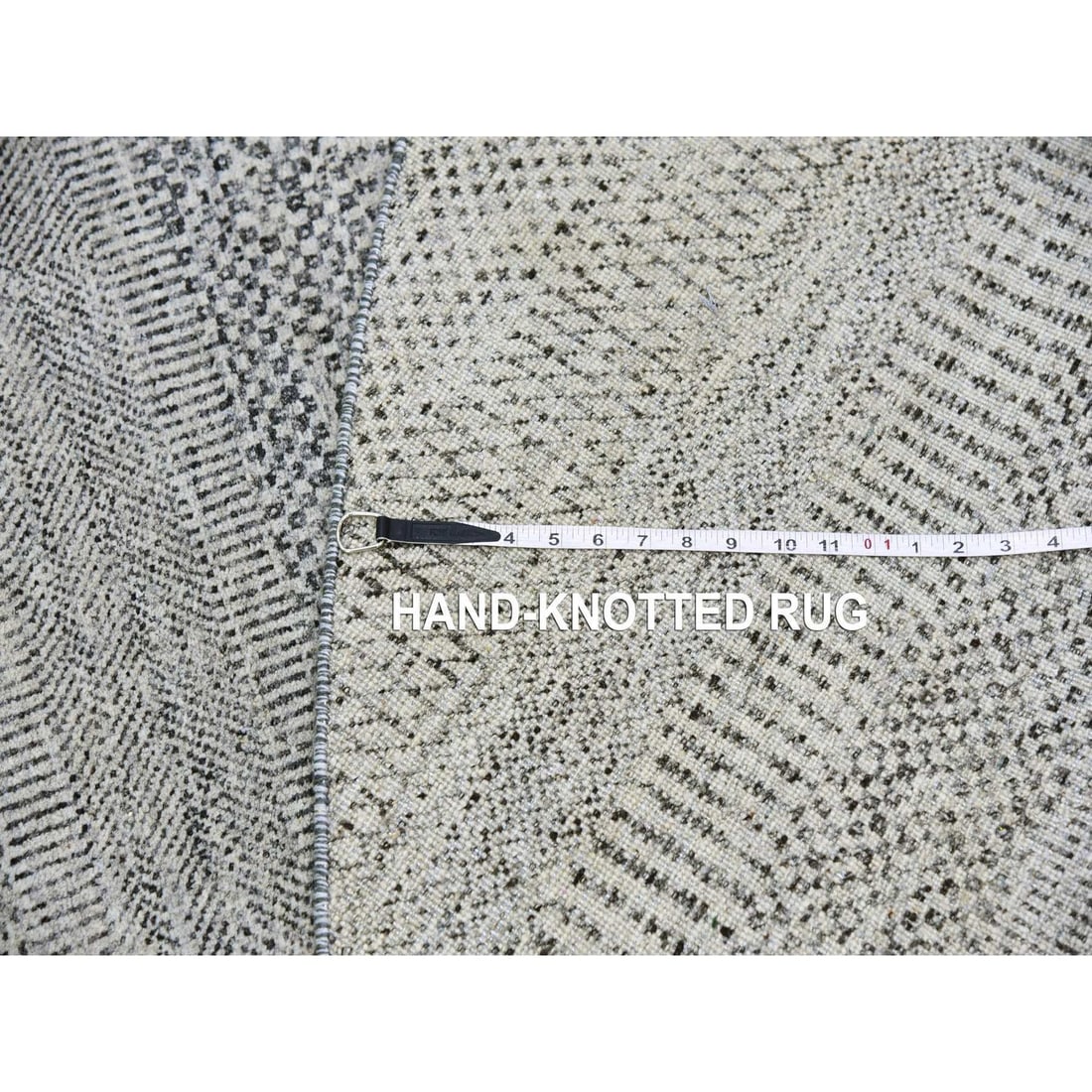 Rug 10'x10' Sea Gray Hand Knotted Round Pure Undyed Wool Grass Design - 11