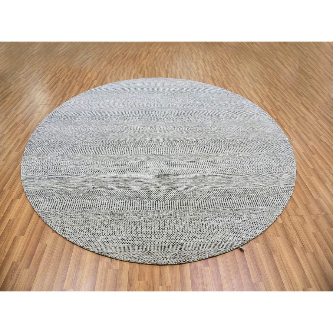 Rug 10'x10' Sea Gray Hand Knotted Round Pure Undyed Wool Grass Design - 2