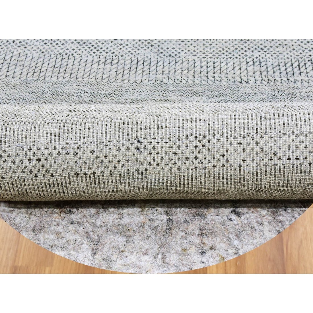 Rug 10'x10' Sea Gray Hand Knotted Round Pure Undyed Wool Grass Design - 4
