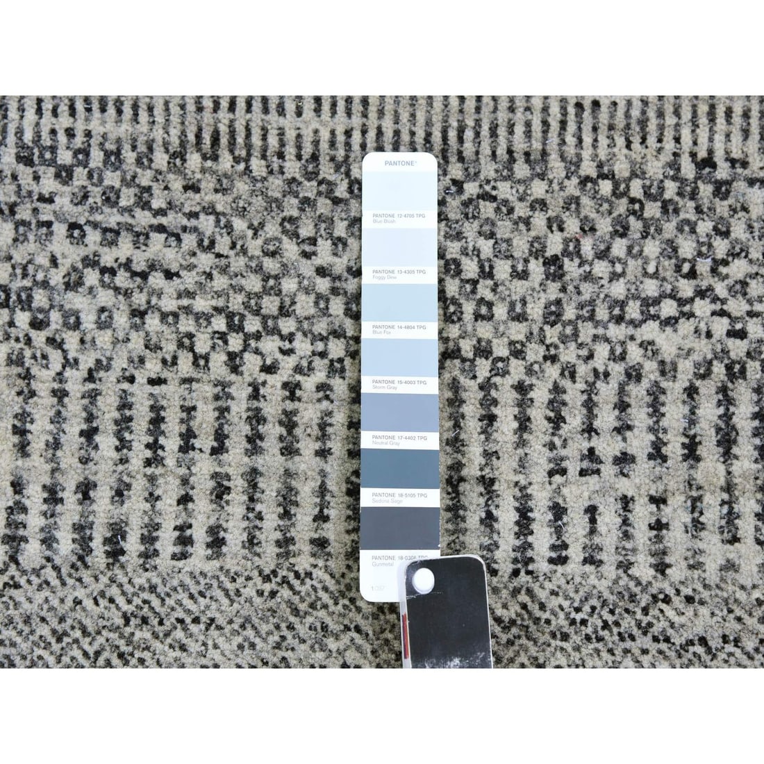 Rug 10'x10' Sea Gray Hand Knotted Round Pure Undyed Wool Grass Design - 7