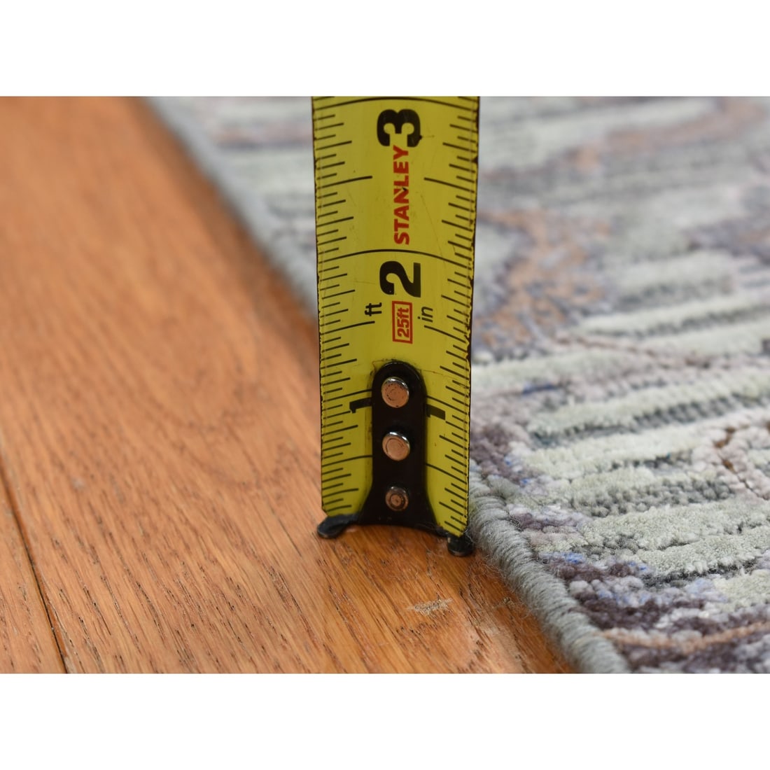 Rug 2'x3' Ash Gray Mughal Design Silk and Wool Hand Knotted Sample Mat - 7