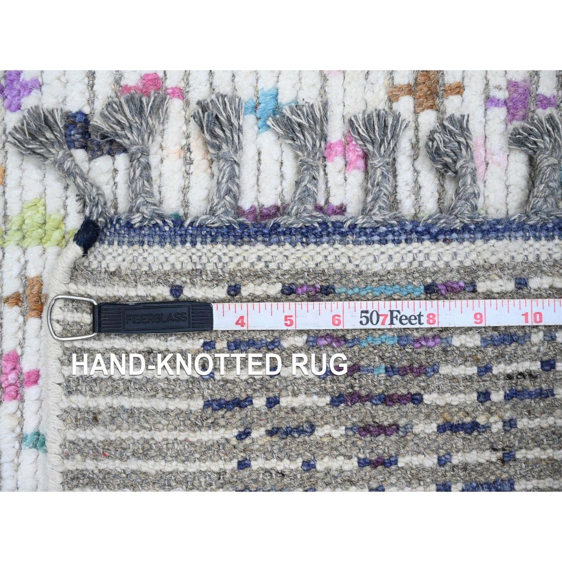 Rug 5'5"x8'6" White Moroccan Weave Geometric Design Hand Knotted All Wool - 6