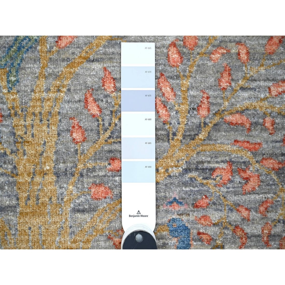 Rug 5'x5' Daphne Gray Hand Knotted Peshawar Birds of Paradise Wool Round - 3