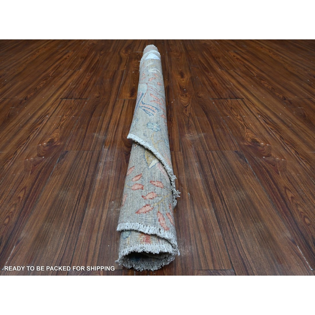 Rug 5'x5' Daphne Gray Hand Knotted Peshawar Birds of Paradise Wool Round - 4