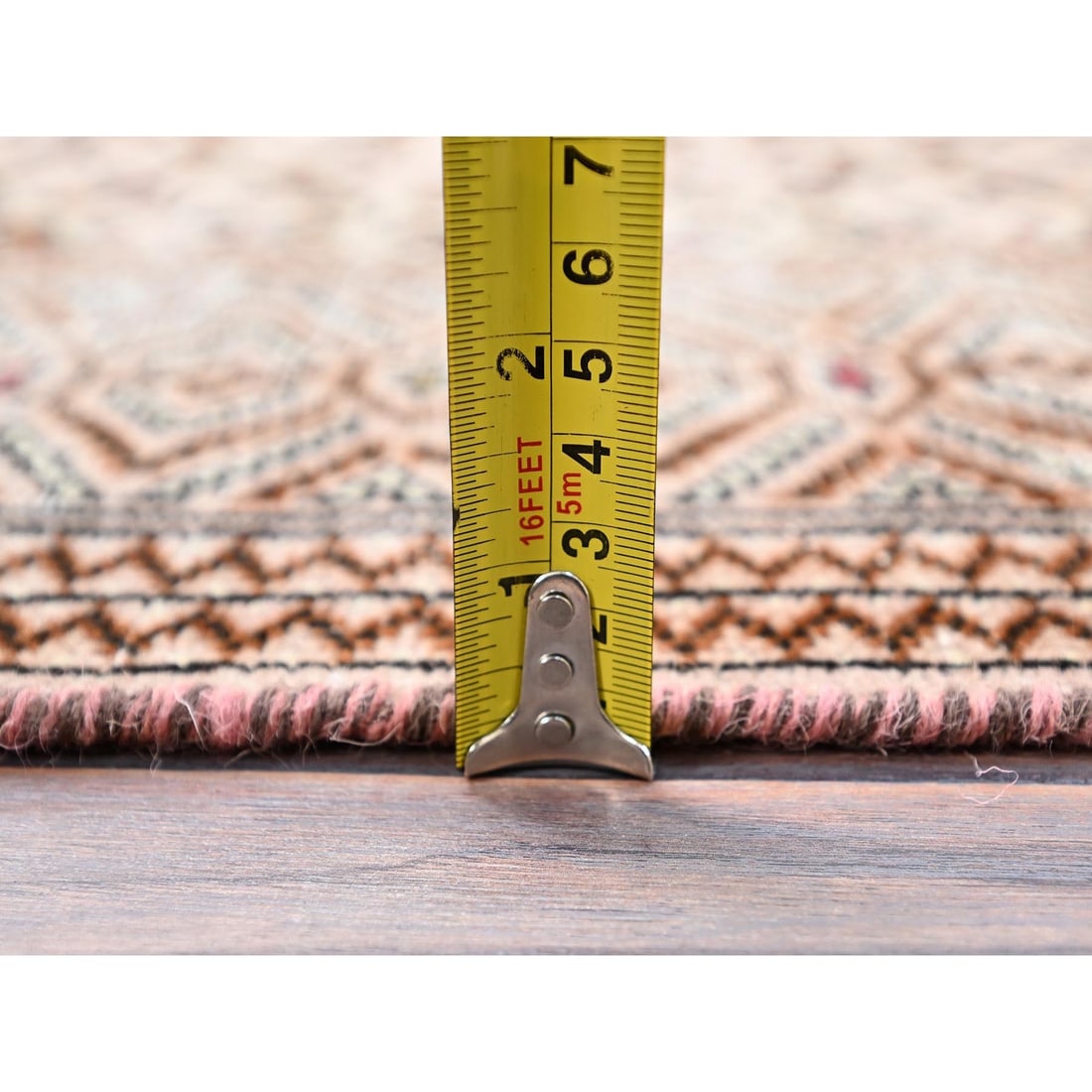 Rug 4'4"x6'1" Pink Vintage Tourkaman Worn Wool Hand Knotted Oriental - 6