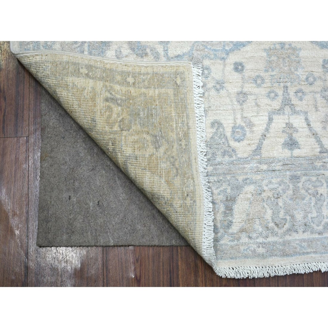 Rug 3'9"x6' Ivory Pure Wool Natural Dyes Hand Knotted Stone Wash Peshawar - 2