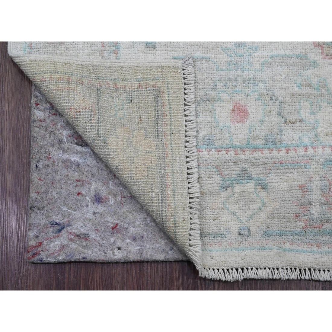 Rug 2'10"x11'7" White Hand Knotted Angora Oushak Leaf Design Wool Runner - 2