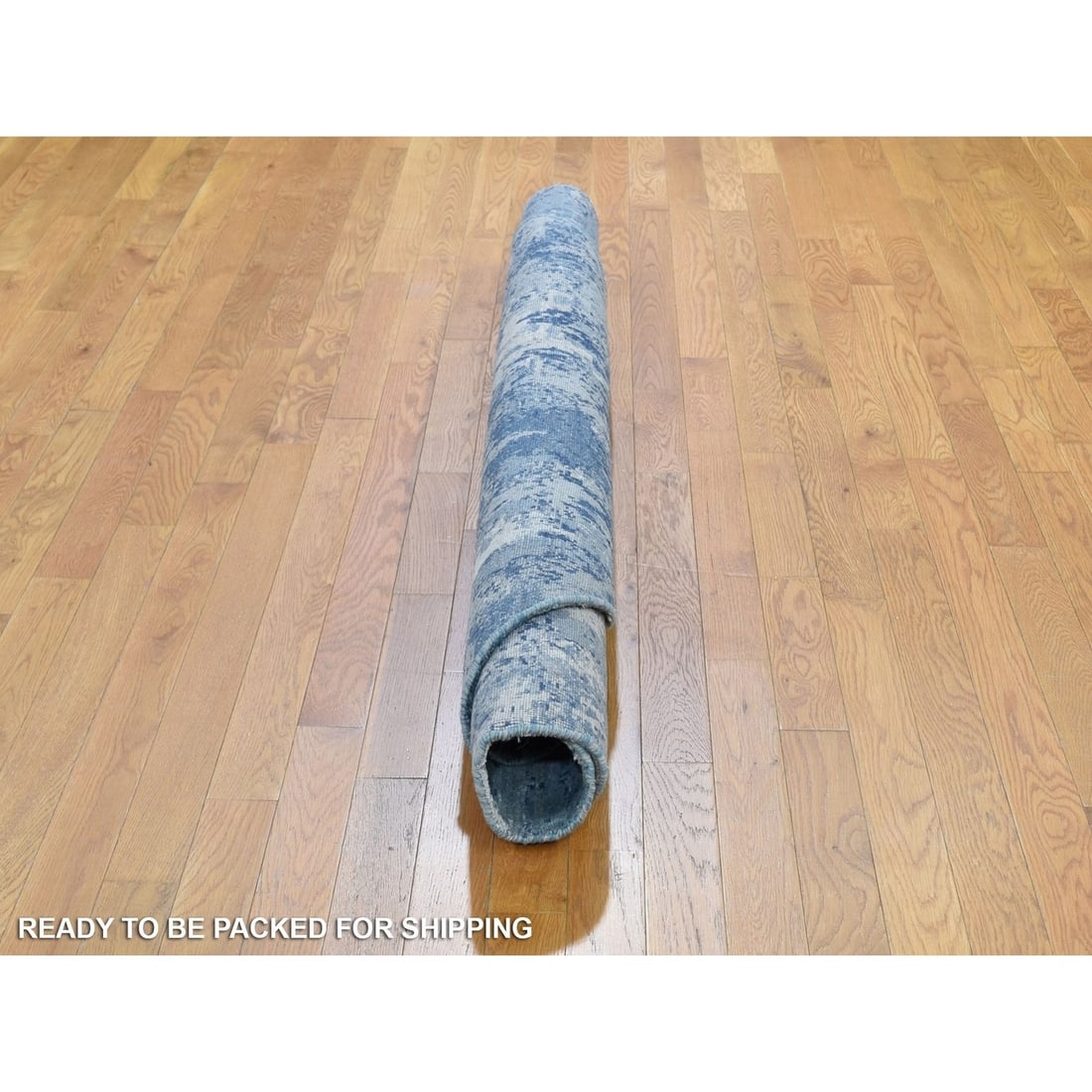 Rug 6'2"x6'2" Round Abstract Design Wool and Pure Silk Blue Hand Knotted - 5