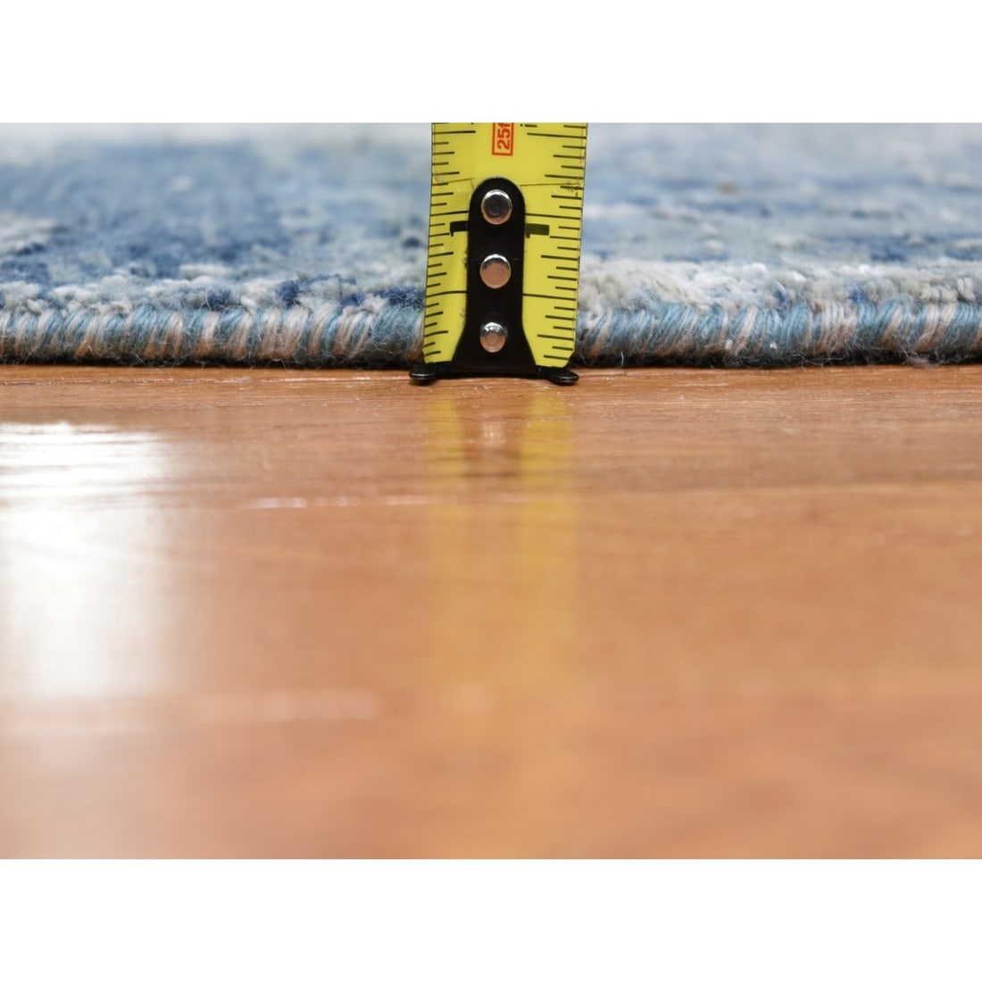 Rug 6'2"x6'2" Round Abstract Design Wool and Pure Silk Blue Hand Knotted - 6