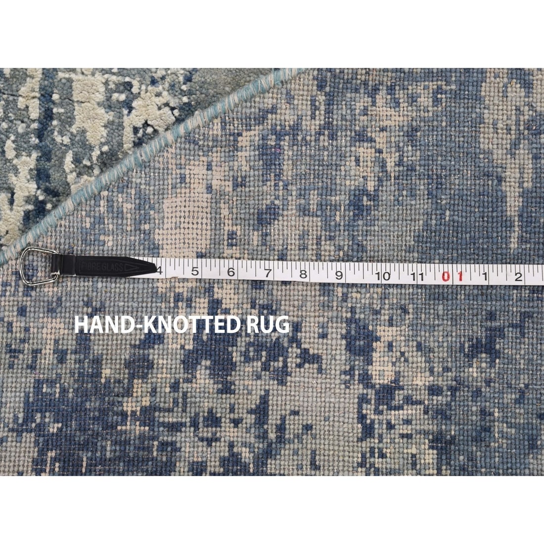 Rug 6'2"x6'2" Round Abstract Design Wool and Pure Silk Blue Hand Knotted - 7