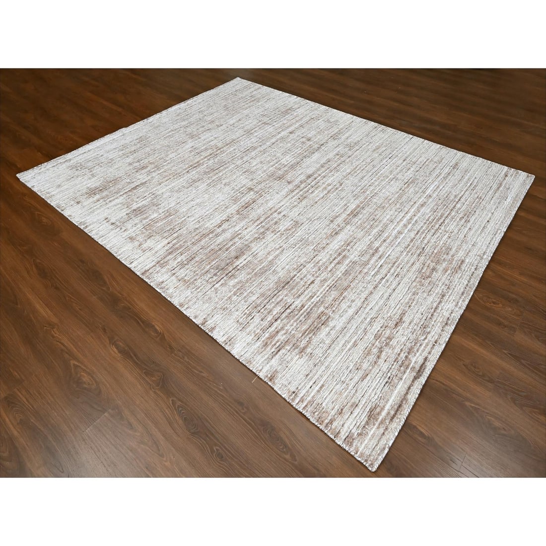 Rug 8'x10' Shades of Brown Hand Loomed Wool and Bamboo Silk Modern Design - 3