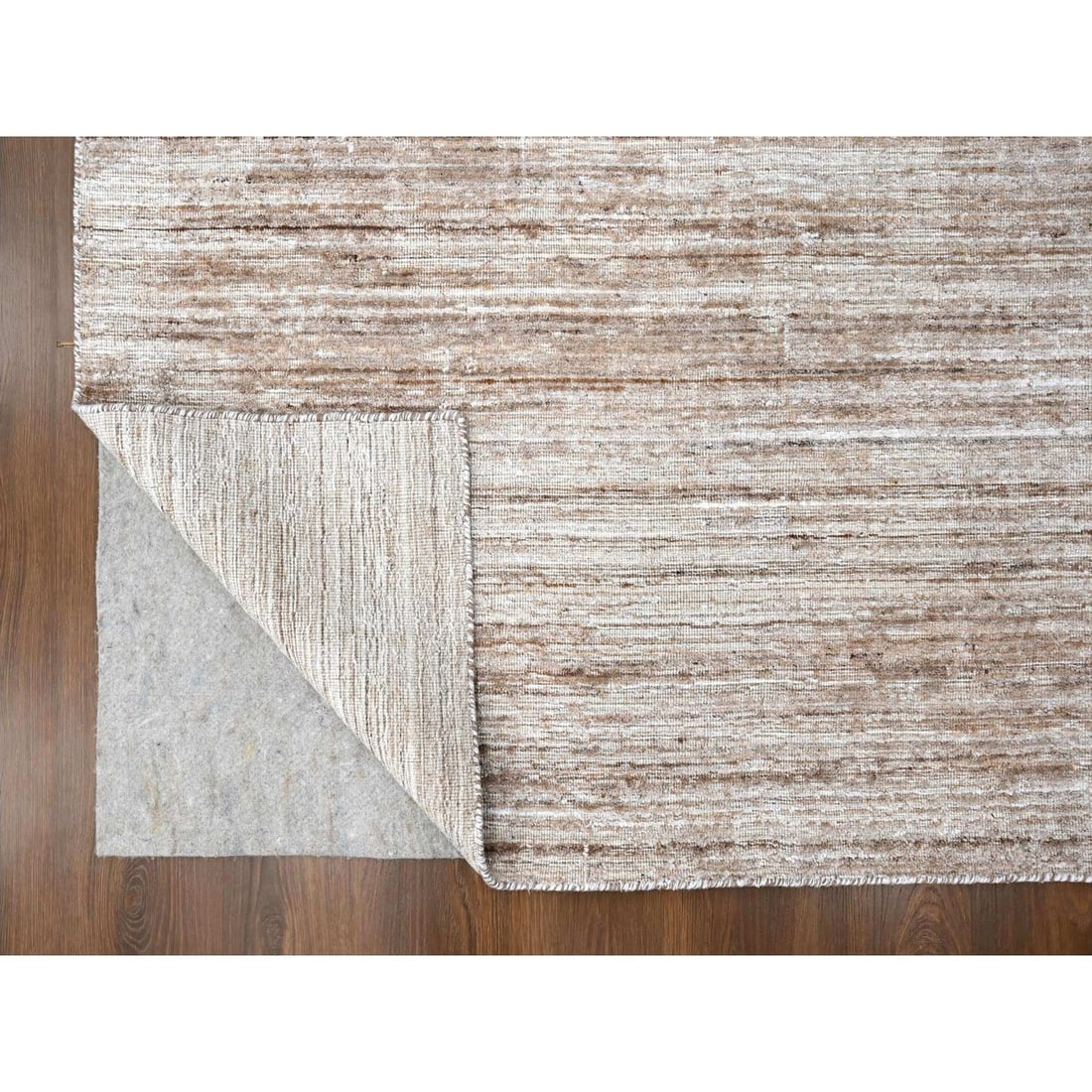 Rug 8'x10' Shades of Brown Hand Loomed Wool and Bamboo Silk Modern Design - 4
