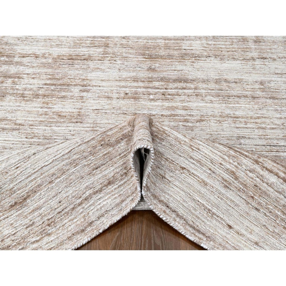 Rug 8'x10' Shades of Brown Hand Loomed Wool and Bamboo Silk Modern Design - 5