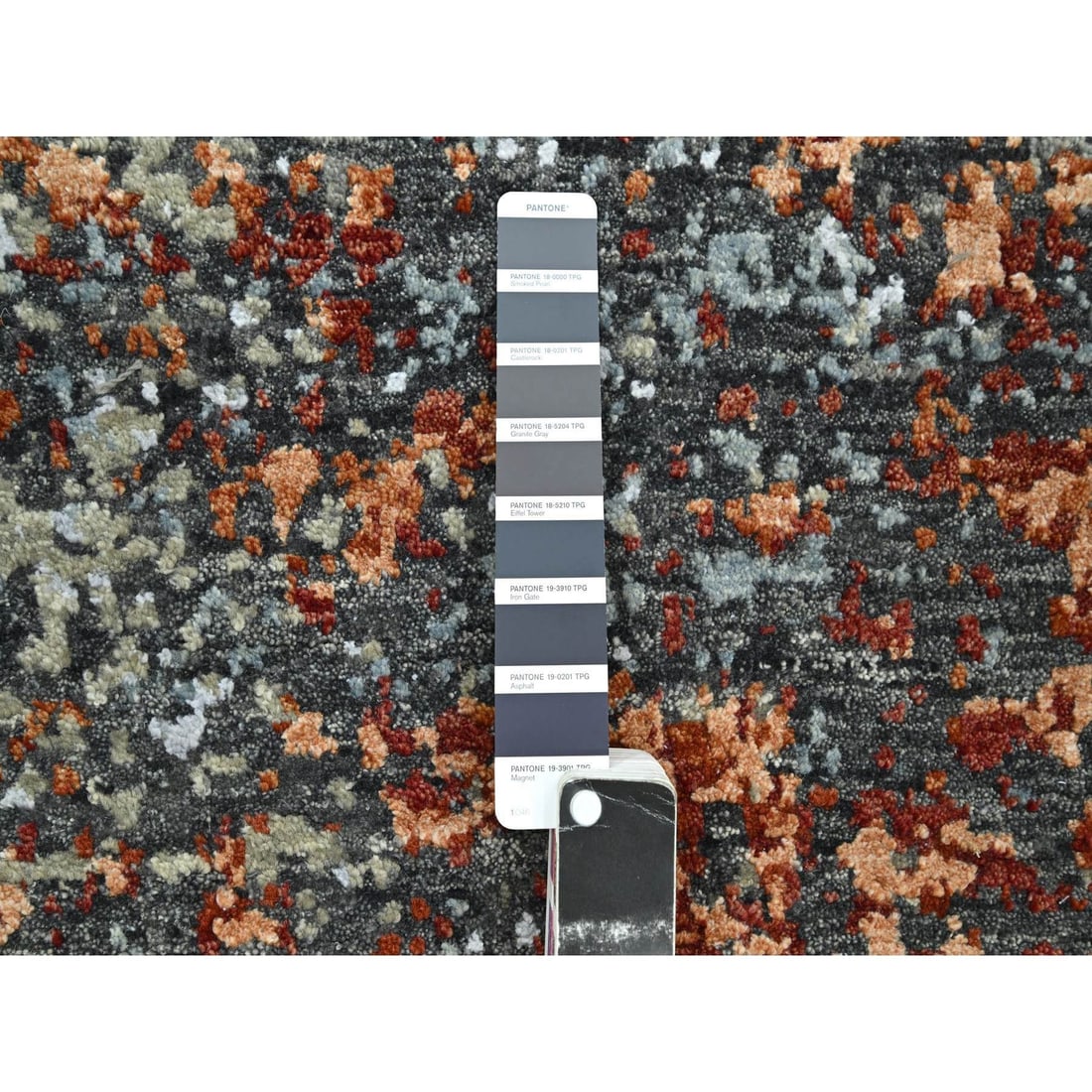 Rug 4'x6'2" Gray with Orange Abstract Design Pure Wool Hand Knotted - 4
