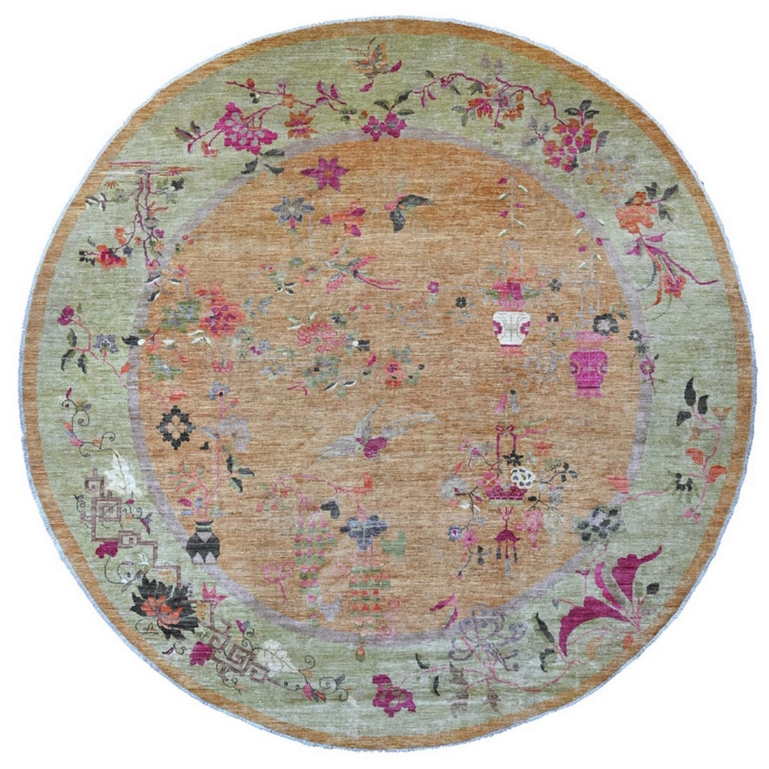 Hand 12'x12' Brown Round Rug Chinese Art Deco Inspired Peshawar Wool: Hand 12'x12' Brown Round Rug Chinese Art Deco Inspired Peshawar Wool This listing features Hand 12'x12' Brown Round Rug Chinese Art Deco Inspired Peshawar Wool. Item specifics are provided below. Item