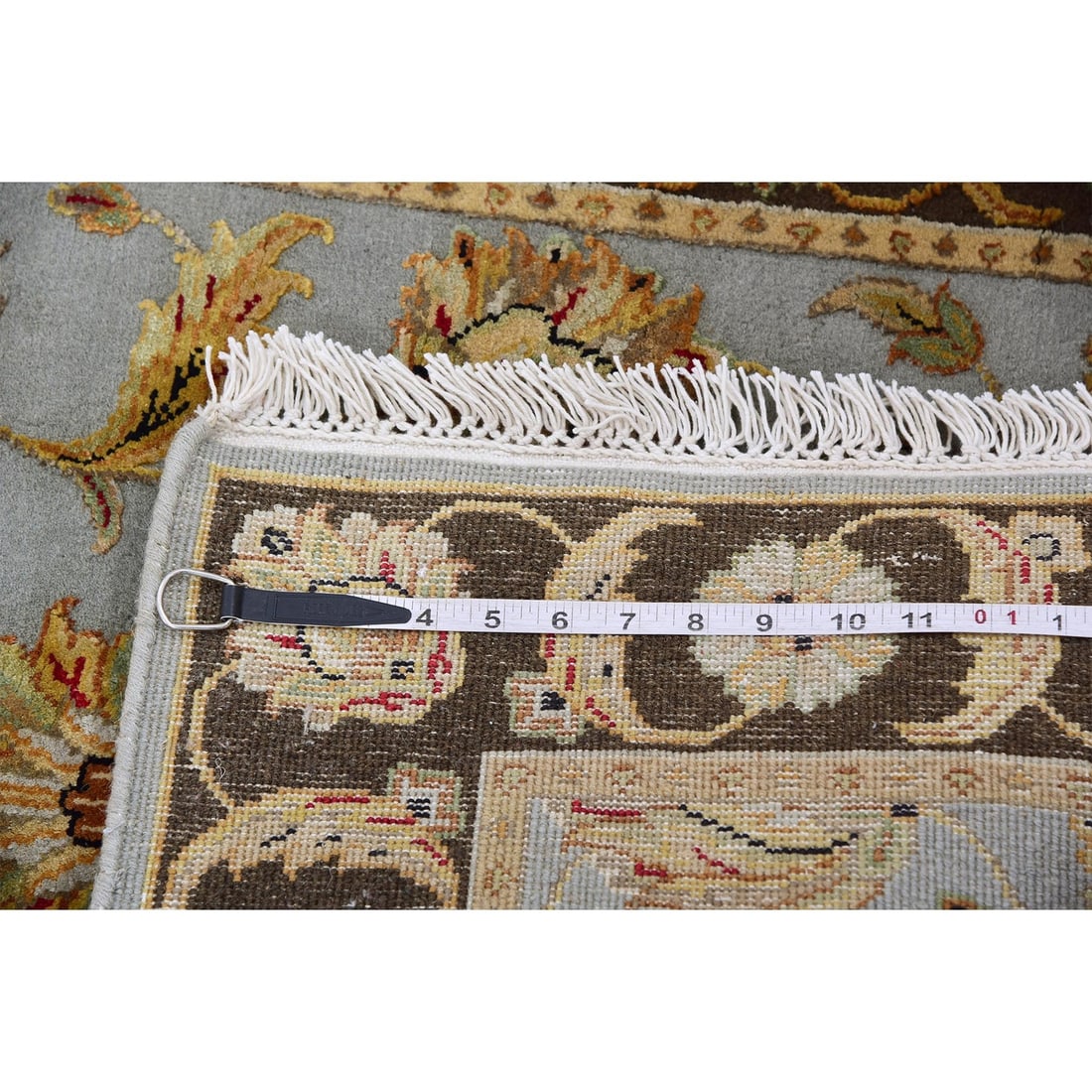 Rug 2'7"x18'2" Gray Silk and Wool Hand Knotted Rajasthan Design XL Runner - 6