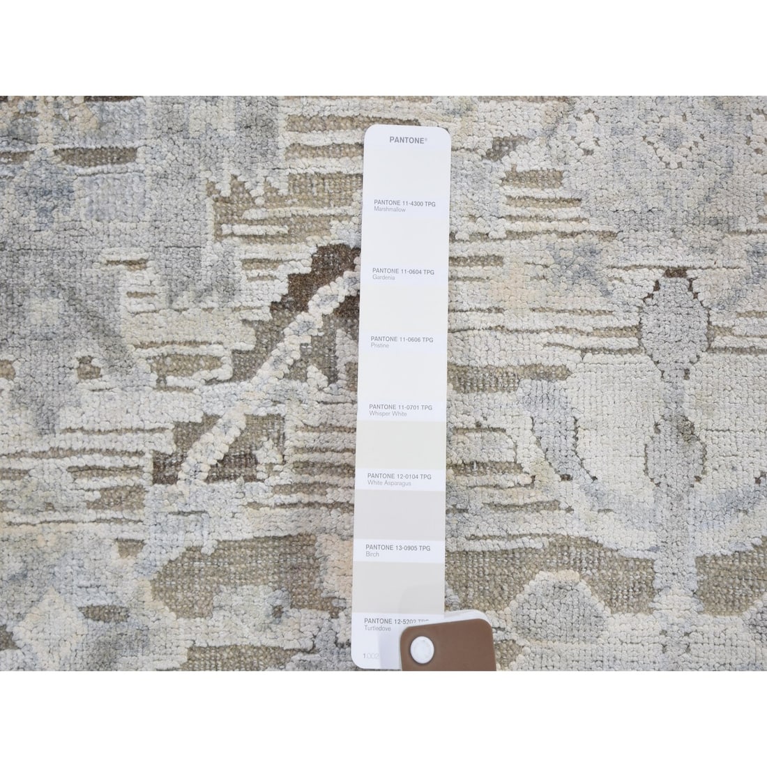 Rug 6'x9'5" Gray Pure Silk & Textured Wool Oushak Geometric Motif - 5