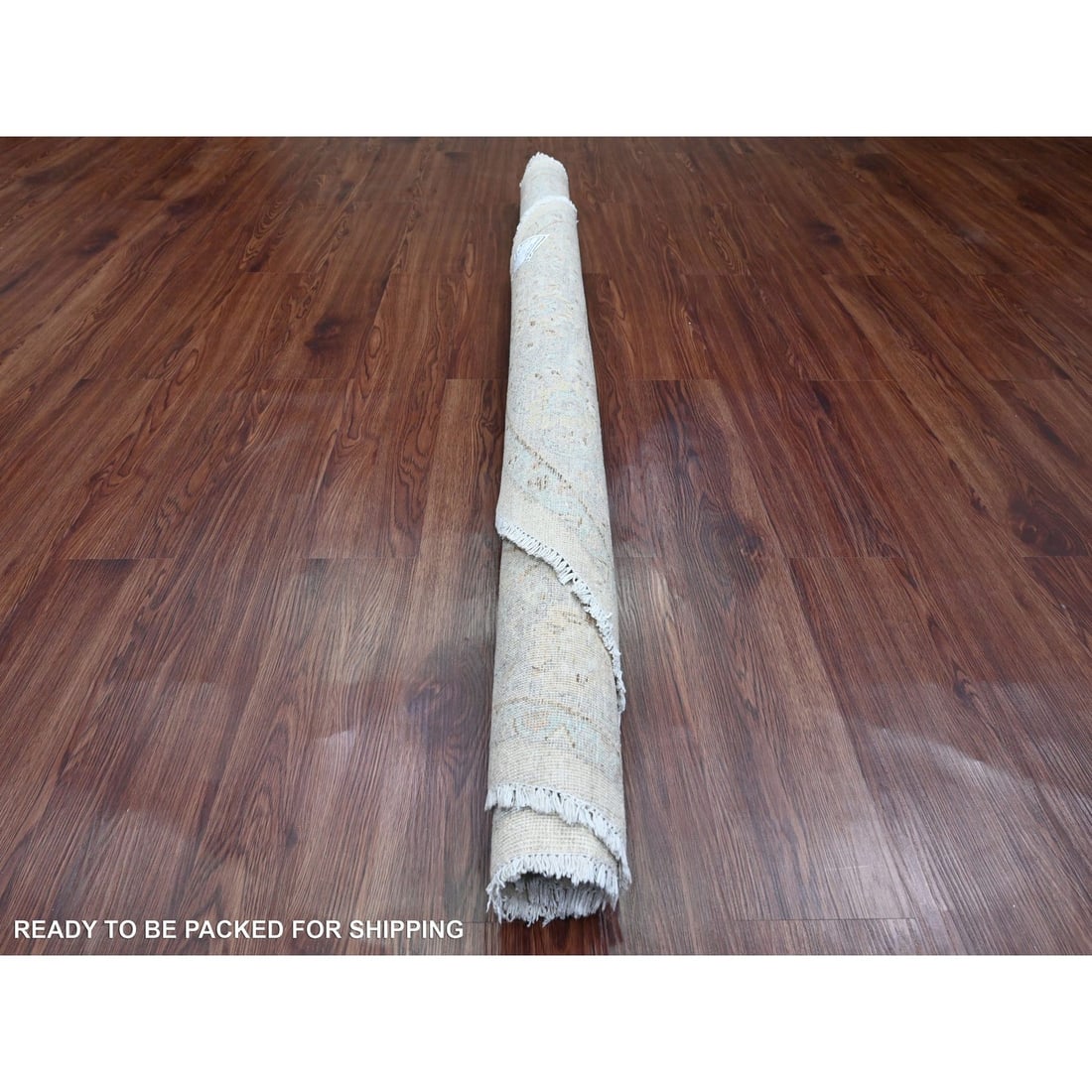 Rug 5'9"x5'9" Ivory Heris All Over Design Pure Wool Hand Knotted Round - 4