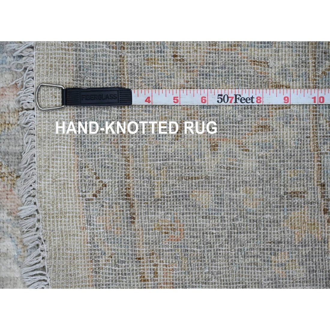 Rug 5'9"x5'9" Ivory Heris All Over Design Pure Wool Hand Knotted Round - 6