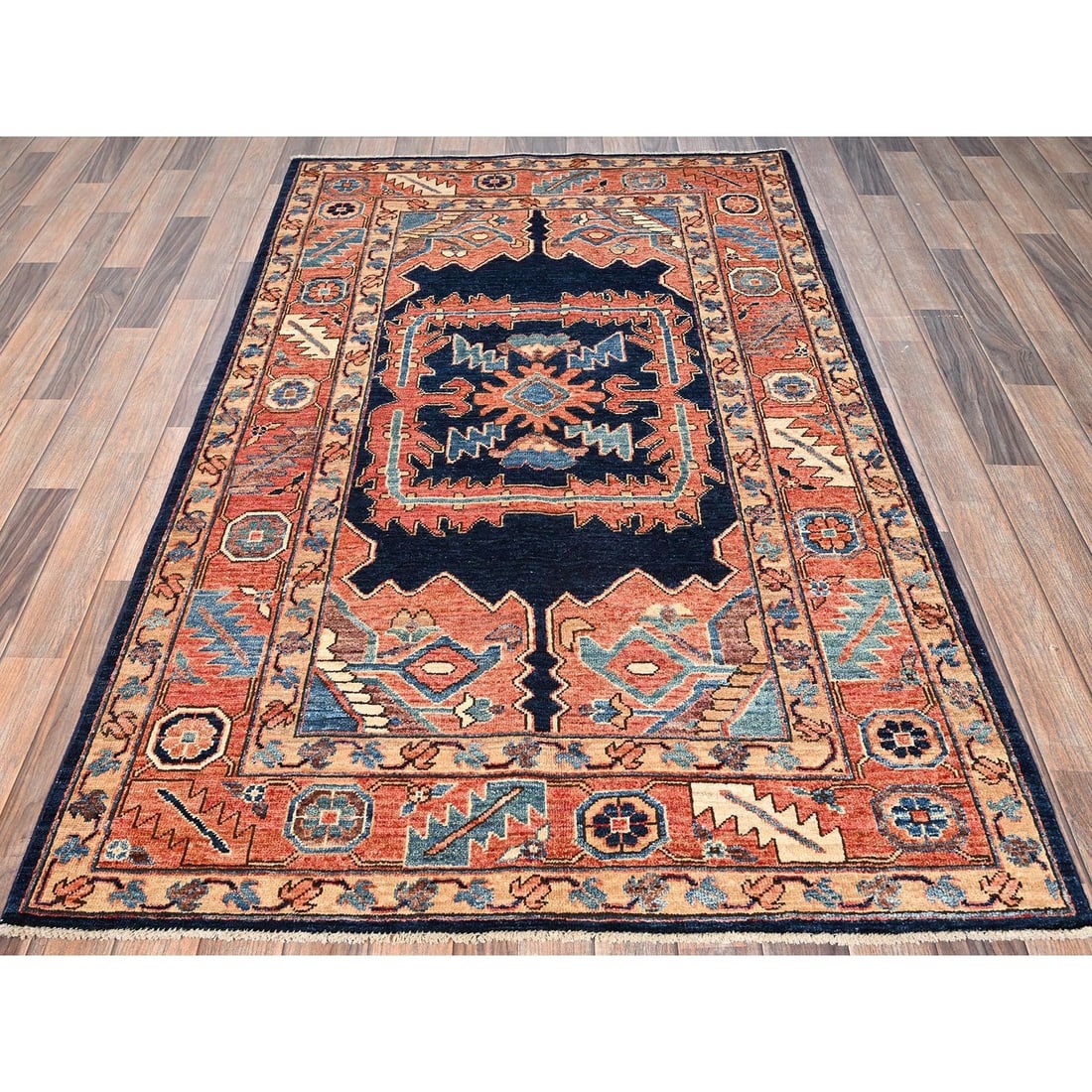 Knotted 4'1x6'9" Orange Wool Rug Serapi Heris Design Aryana Grade Hand - 2