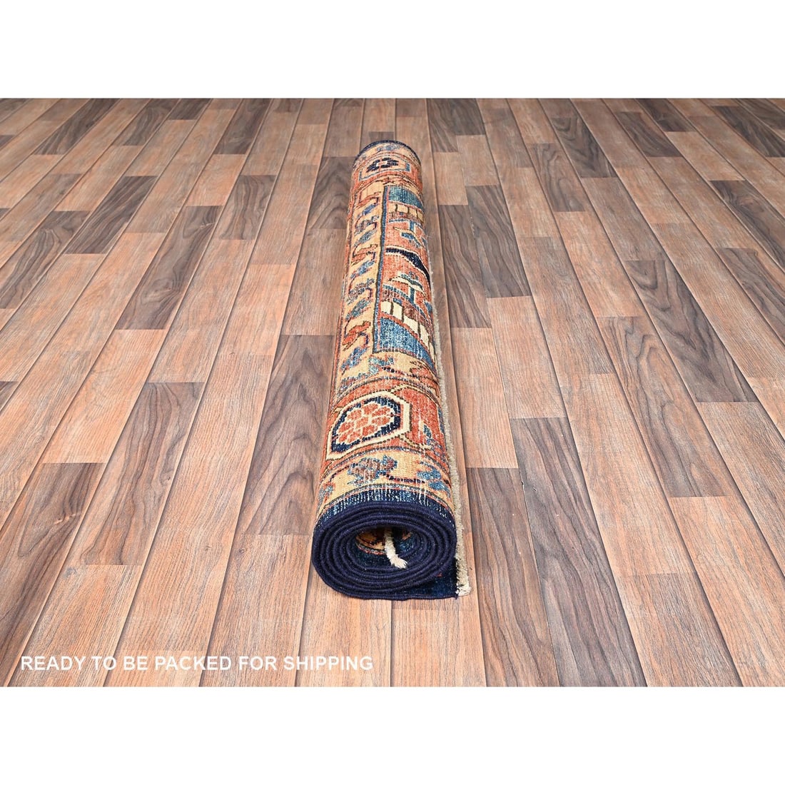 Knotted 4'1x6'9" Orange Wool Rug Serapi Heris Design Aryana Grade Hand - 5