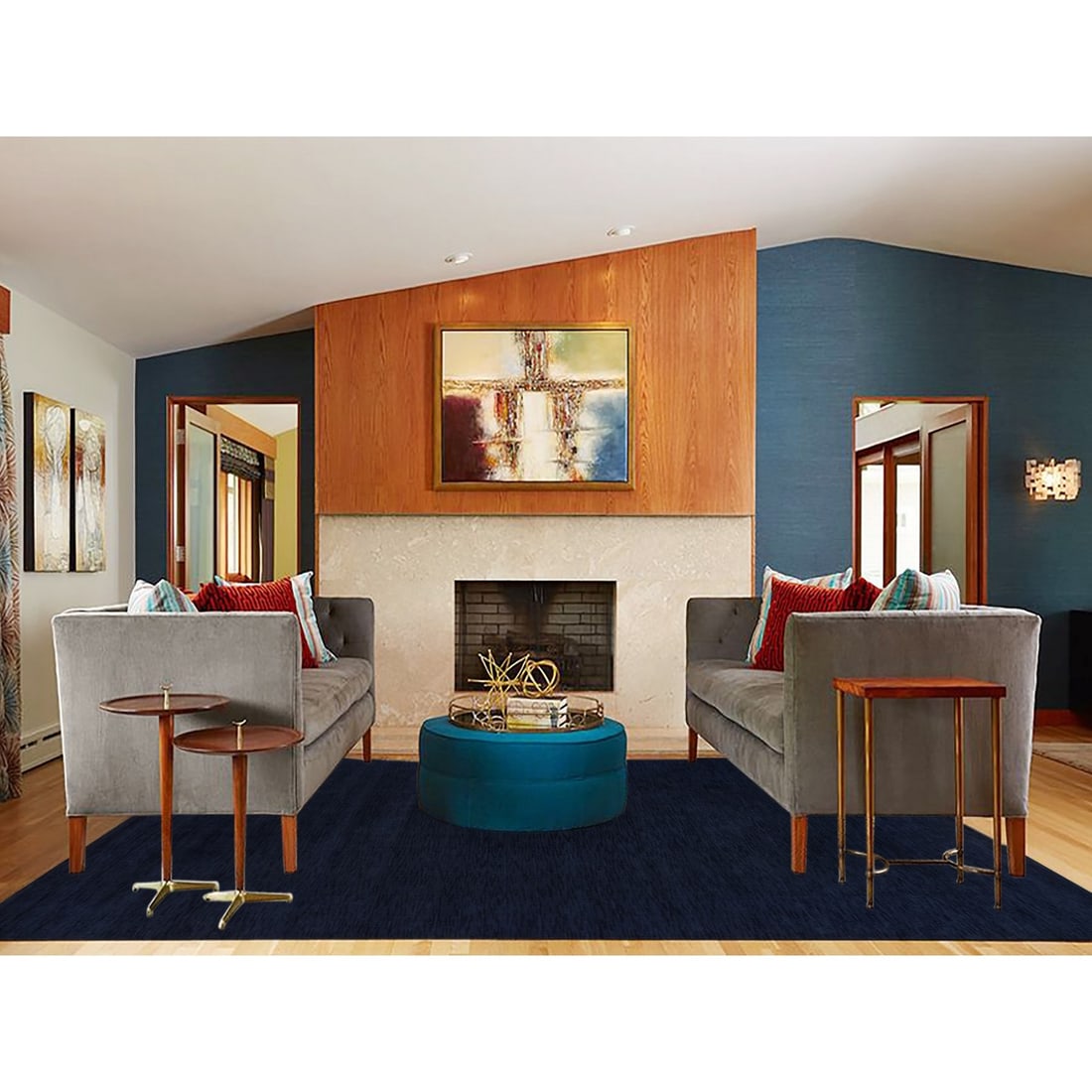 Rug 9'1"x12' Oxford Blue Wool and Plant Based Silk Loom Knotted Oriental - 2