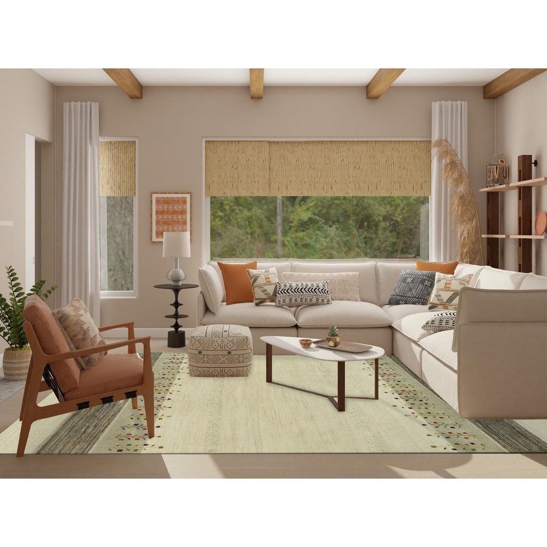 Rug 8'9"x11'8" Swan White Gabbeh Tree Soft Wool Hand Knotted Oriental - 2