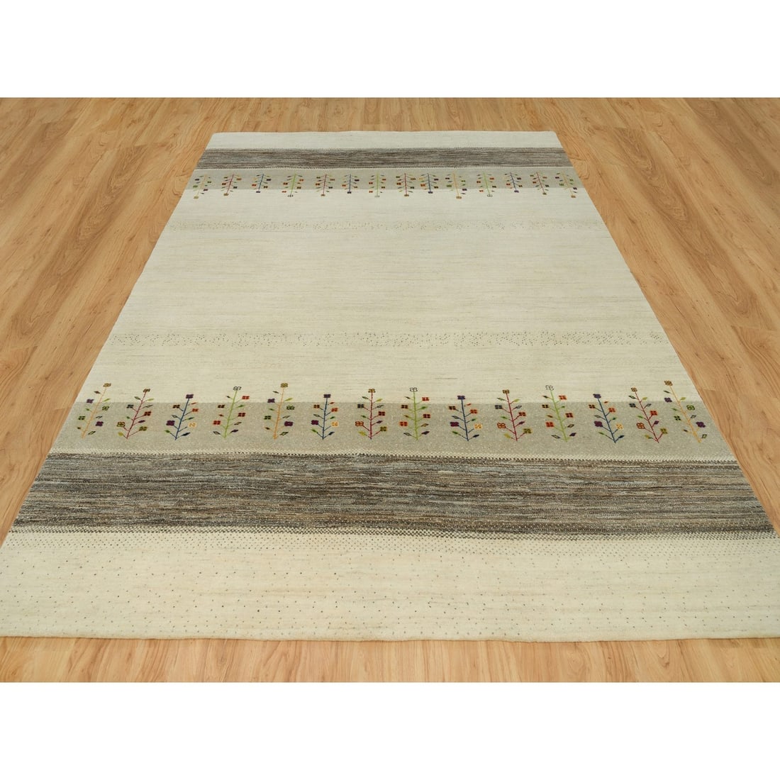 Rug 8'9"x11'8" Swan White Gabbeh Tree Soft Wool Hand Knotted Oriental - 3