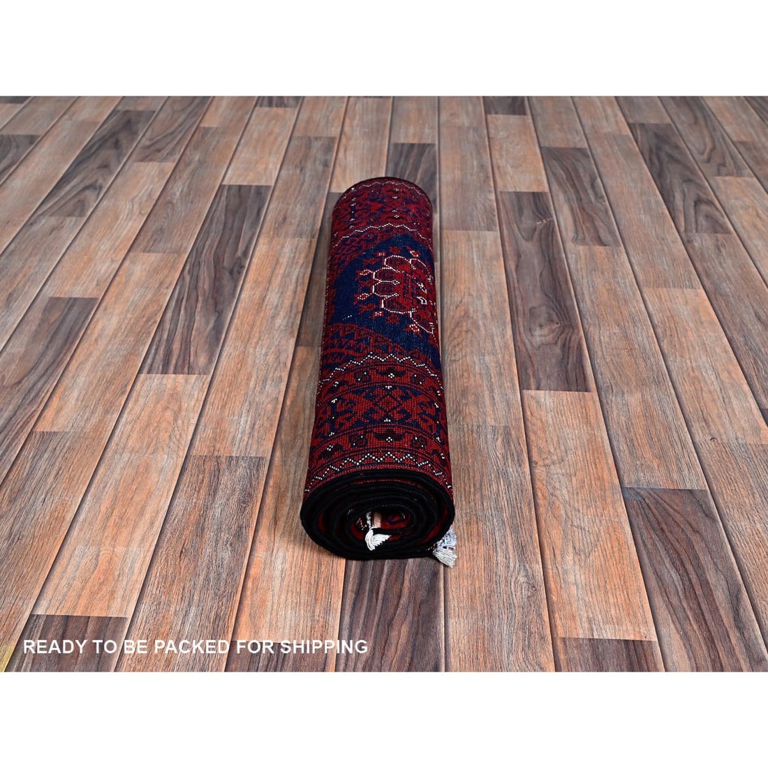 Rug 2'2"x4' Red Hand Knotted Afghan Khamyab Tribal Design Pure Wool Sample - 5